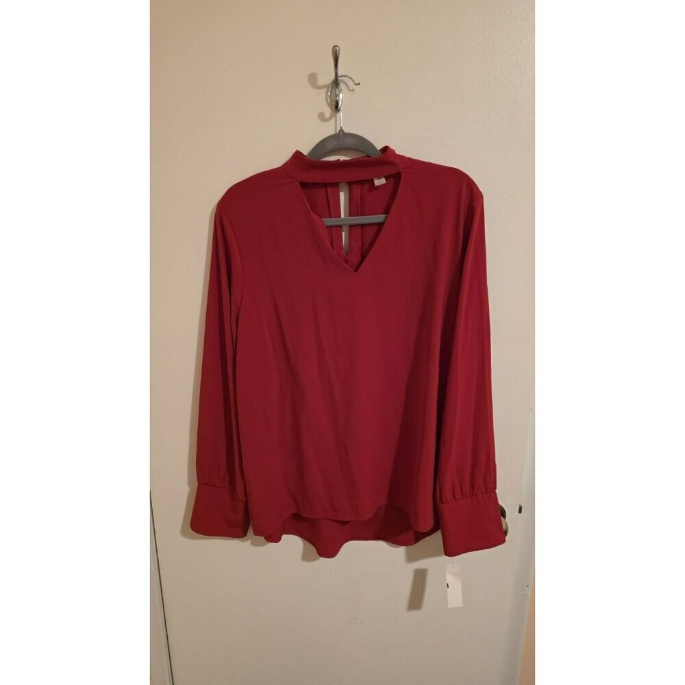 Simply Styled Blouse Womens Size Large Long Sleeve Red Cocktail NWT Button Y2K